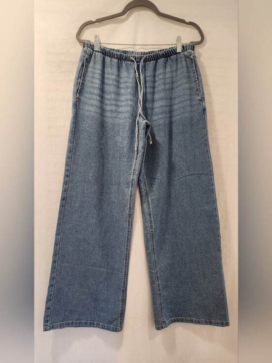 Vanilla Star Denim - Wide Leg Mid Rise Drawstring Pull On Relaxed Cozy Jeans Size M
